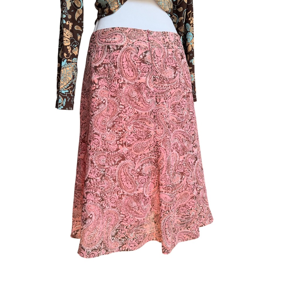 Pisamai Boutique Wear Vintage Pink Paisley Midi Skirt A-Line Lined Size 28 Y2k - Picture 2 of 5